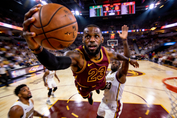 勒布朗詹姆斯在NBA总决赛中突破上篮的精彩瞬间